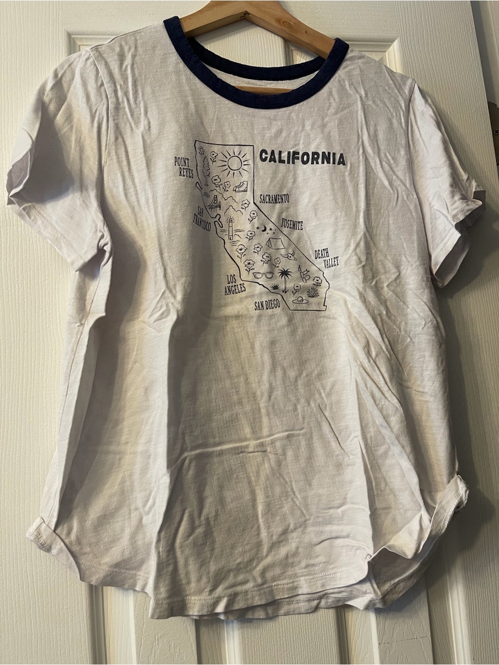 Old Navy White Ringer Tee with Navy Trim - California Map Graphic